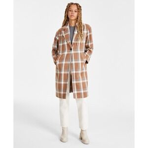Coffee Shop‎ Long Single-Breasted Walker Coat in Brown Plaid Junior's Size Small